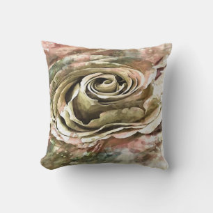 Coral and Grey Artistic Romantic Rose Cushion