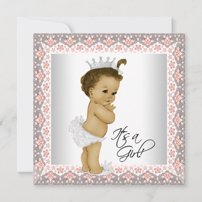 Coral and Grey Baby Girl Shower Invitation (Front)