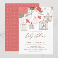 Coral and Grey Birdcages Baby Shower