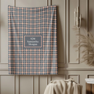 Coral and Grey Blanket Classic Pastel Gift for Her