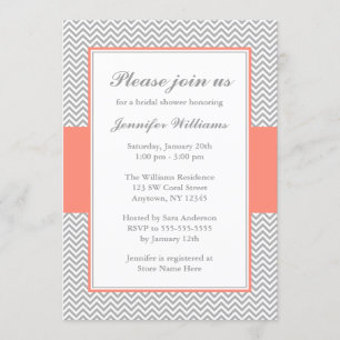 Coral and Grey Chevron Bridal Shower Invitation