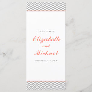 Coral and Grey Chevron Wedding Program