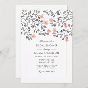 Coral and Grey Floral Watercolor Bridal Shower Invitation