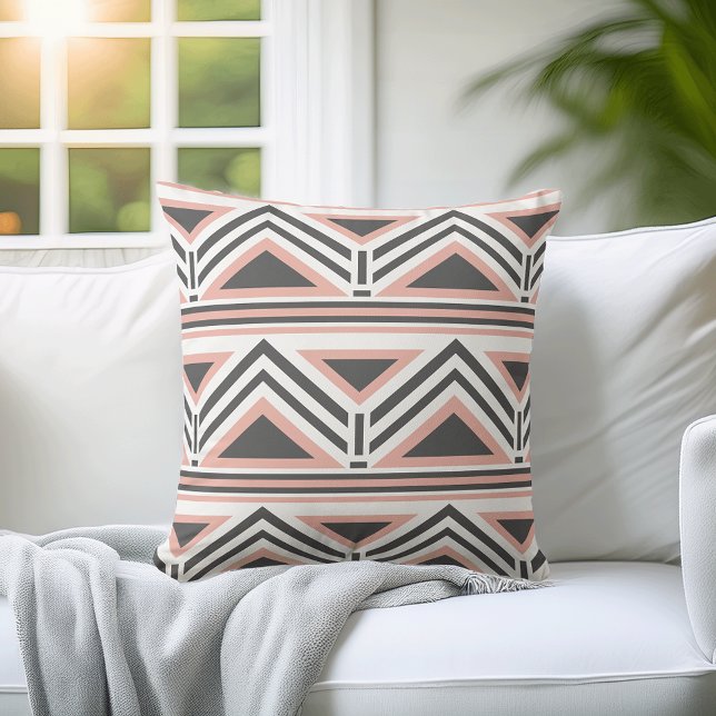 Coral and Grey Geometric Tribal Pattern Cushion (Creator Uploaded)