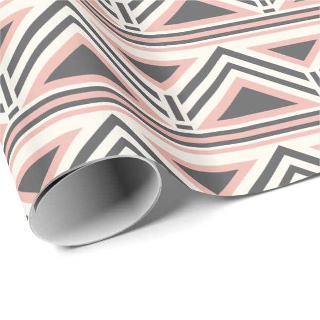 Coral and Grey Geometric Tribal Pattern Wrapping Paper (Roll Corner)