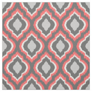 Coral and Grey Ikat Moroccan Fabric