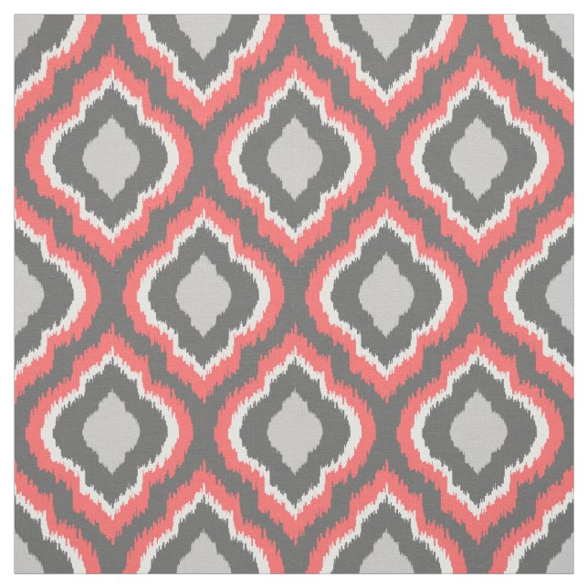 Coral and Grey Ikat Moroccan Fabric (Swatch)