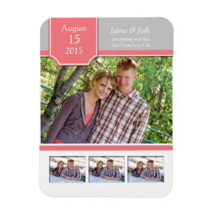 Coral and Grey Photo Save The Date Magnet