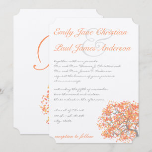 Coral and Grey Romantic Tree Wedding Invitation