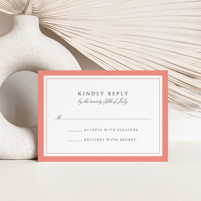 Coral and Grey Simple Border Wedding RSVP Card (Creator Uploaded)