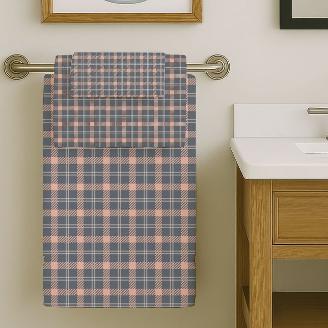 Coral and Grey Towels Stylish Plaid Bathroom Set (Coral and Grey Towels Stylish Plaid Bathroom Set)