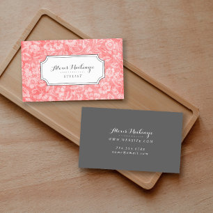 Coral and Grey Vintage Floral Business Card