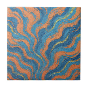 coral and indigo waves ceramic tile