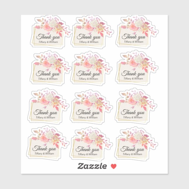 Coral and Ivory Floral Frame Wedding Thank You Set (Sheet)