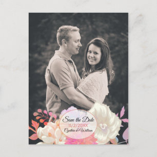 Coral and Ivory Floral Photo Save the Date Postcard