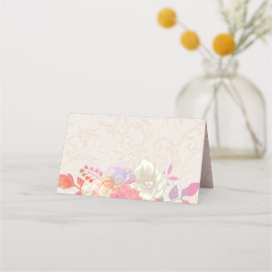 Coral and Ivory Floral Wedding Place Card