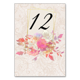 Coral and Ivory Floral Wedding Table Number