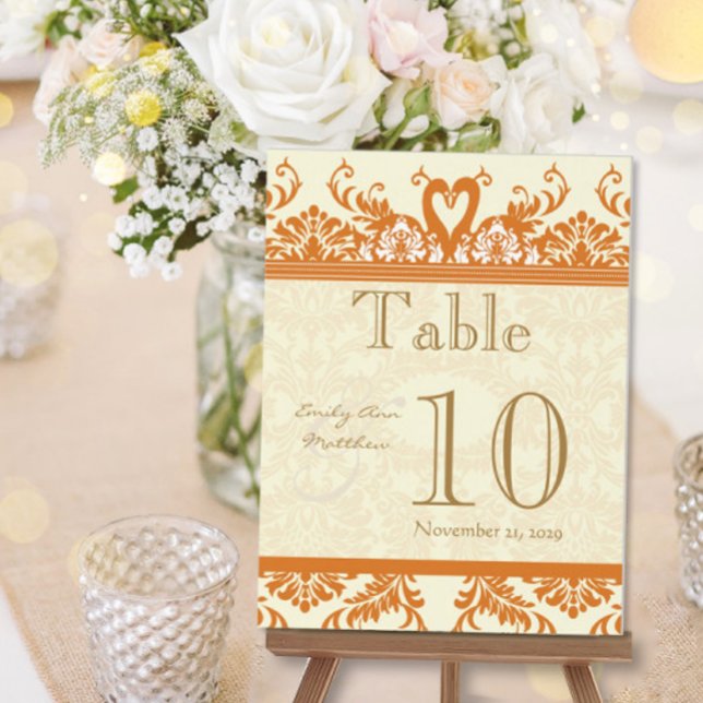 Coral and Ivory Swan Damask Table Number Postcard (Creator Uploaded)