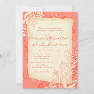 Coral and Ivory Vintage Floral Wedding Invitation