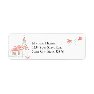Coral and Mint Chapel Wedding Return Address Label