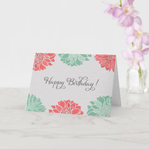 Coral and Mint Dahlia Floral Birthday Card