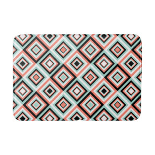 Coral and Mint Diamond Pattern Bath Mat