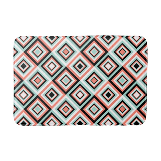 Coral and Mint Diamond Pattern Bath Mat (Front)
