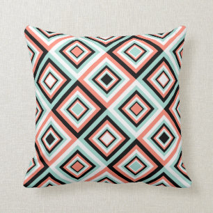 Coral and Mint Diamond Pattern Throw Pillow