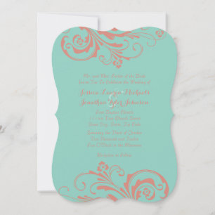 Coral and Mint Floral Chic Wedding Invitation
