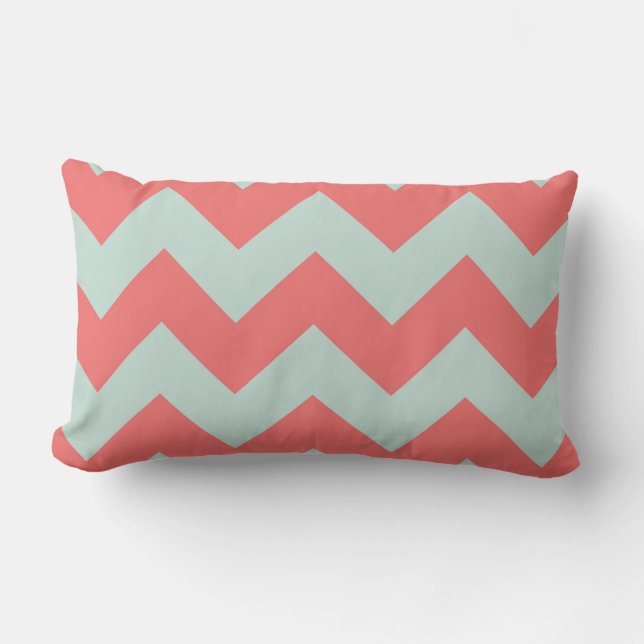 Coral and Mint Green Chevron Pillow (Front)