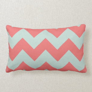 Coral and Mint Green Chevron Pillow