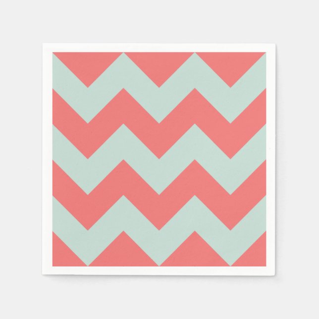 Coral and Mint Green Modern Chevron Napkin (Front)