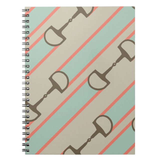 Coral and Mint Horse Bit Ribbon Pattern Notebook (Front)