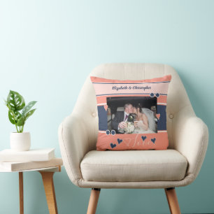 Coral and navy anniversary with photo cushion