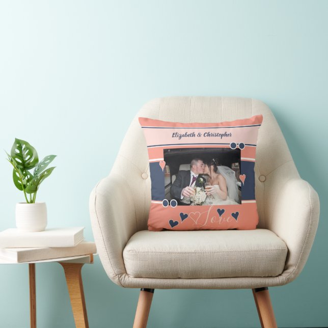 Coral and navy anniversary with photo cushion (Chair)