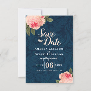 Coral and Navy Blue Shabby Chic Save the Date