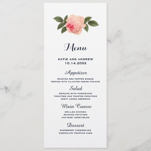 Coral and Navy Blue Wedding Menu (Front)