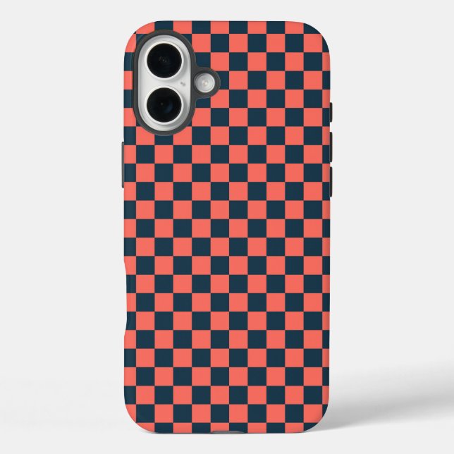 Coral and navy checkerboard pattern Case-Mate iPhone case (Back)