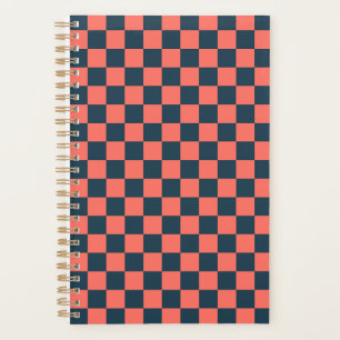 Coral and navy chequerboard pattern planner