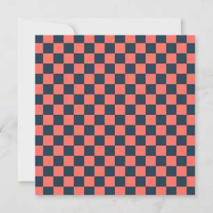 Coral and navy chequerboard pattern thank you card