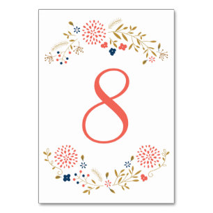 Coral and Navy Garden Table Number Card