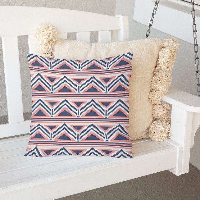 Coral and Navy Modern Aztec Pattern Outdoor Cushion (Creator Uploaded)