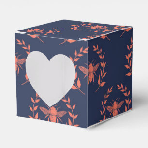 Coral and Navy Queen Bee Pattern Favour Box
