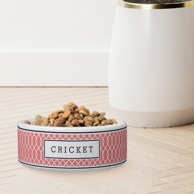 Coral and Navy Trellis Pattern Dog Bowl (Creator Uploaded)