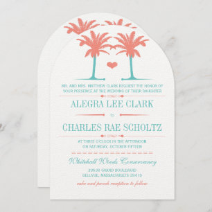 Coral and Neo Mint Beach Typography Invite