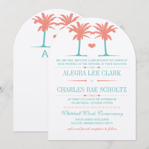 Coral and Neo Mint Beach Typography Invite