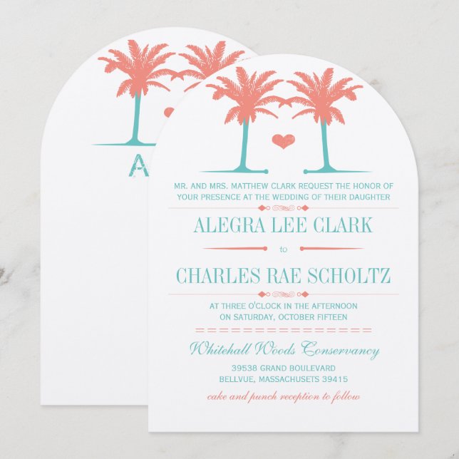 Coral and Neo Mint Beach Typography Invite (Front/Back)