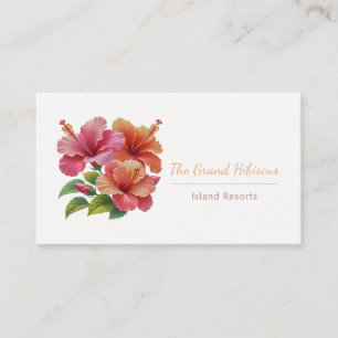 Coral and Orange Watercolor Hibiscus Business Card