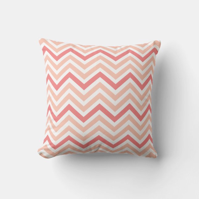Coral and Peach Chevron Zigzag Throw Pillow (Front)