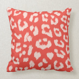 Coral and Peach Leopard Reversible Print Pillow
